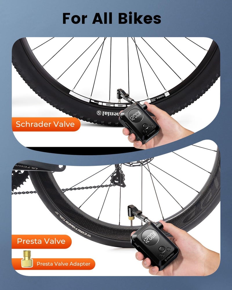 ETENWOLF Mini Bike Pump,20s Fast Inflate Bicycle Pump with Guage,150PSI Portable Electric Bike Air Pump with Presta and Schrader Valve for Mountain Bike,Road Bike,Motorcycle,Car,Sport Ball - Image 3